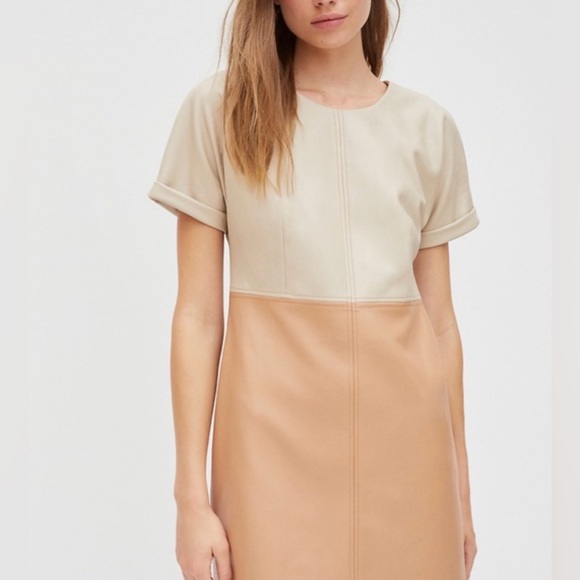 Avec Les Filles Dresses & Skirts - Avec Les Filles Andrea Faux Leather Tan & Taupe Dress L